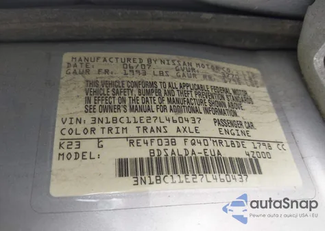 2007 Nissan Versa 1.8S from USA, damaged, VIN 3N1BC11E27L460437